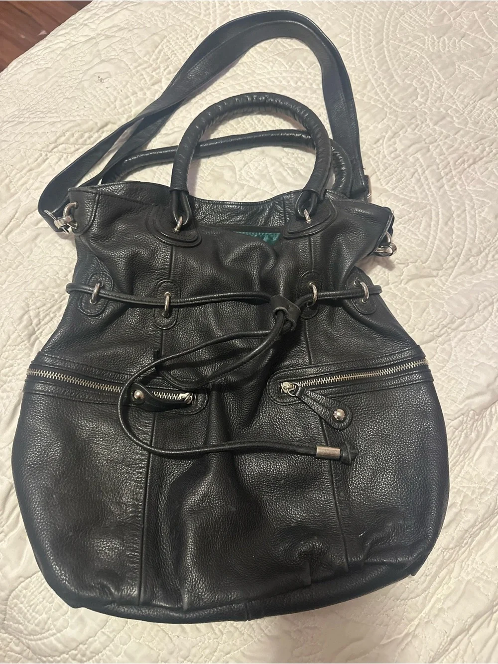 Hype Black leather bucket purse